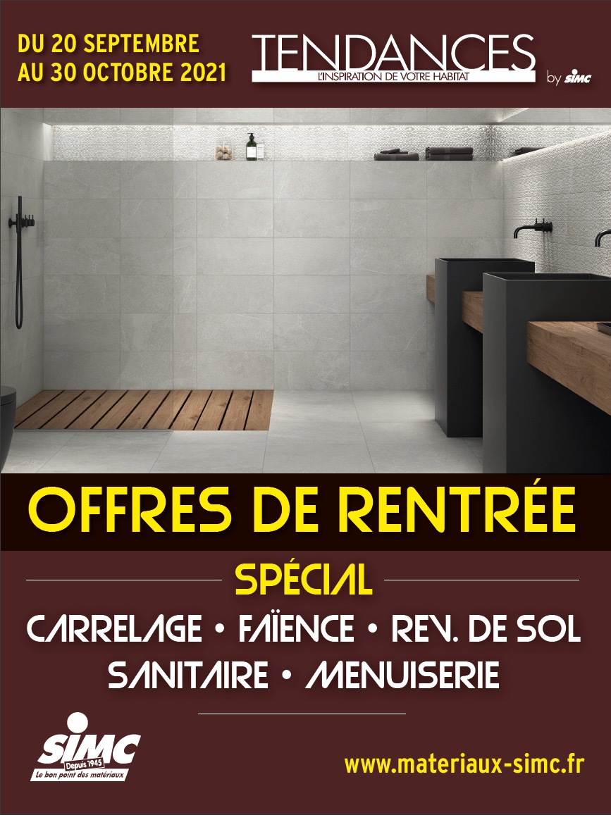 Affiche des offres de rentrée dans les magasins Tendance by SIMC- Vue d'une salle de bain moderne