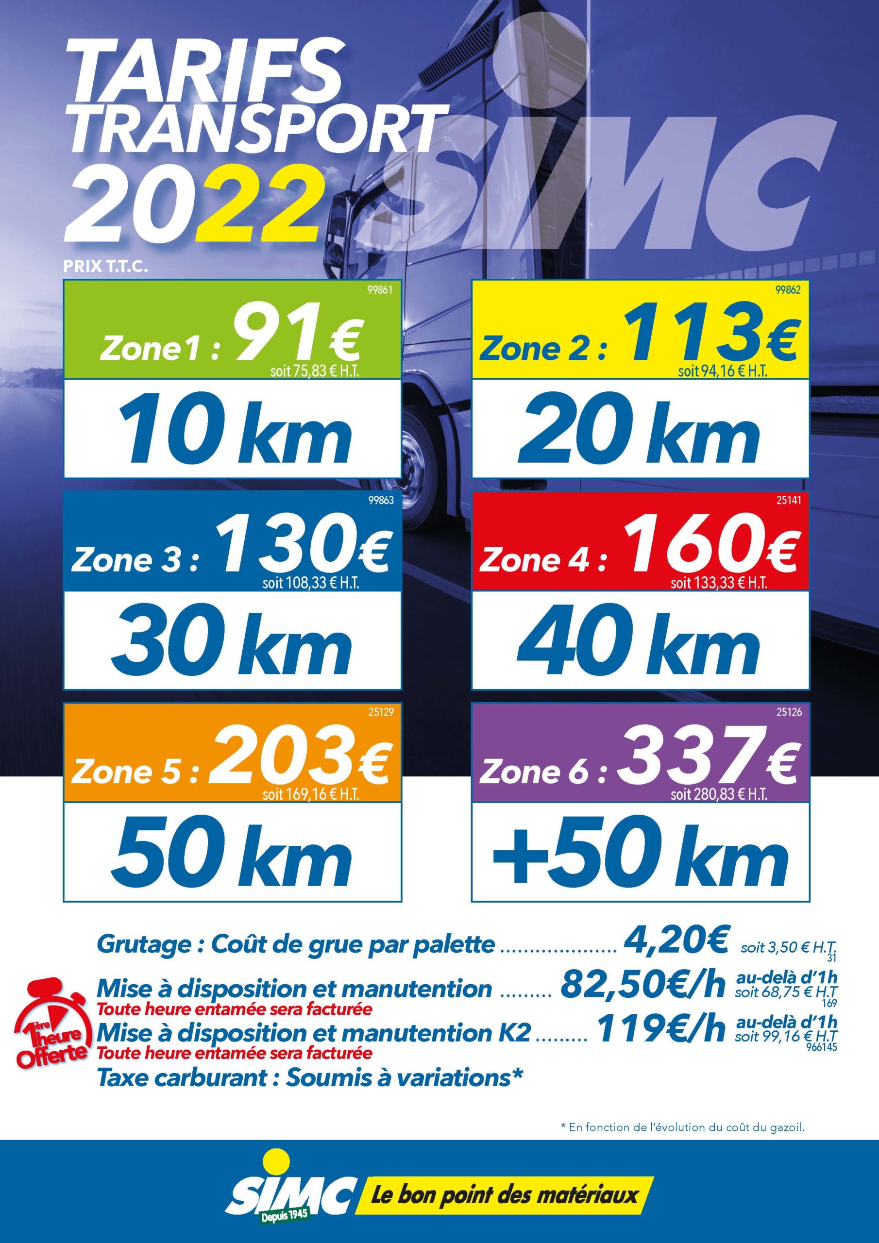 Affiche Tarif Transport 2022