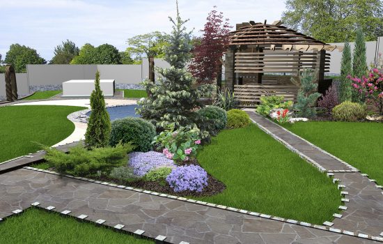 Well-thought planning alfresco living area. Green design features.